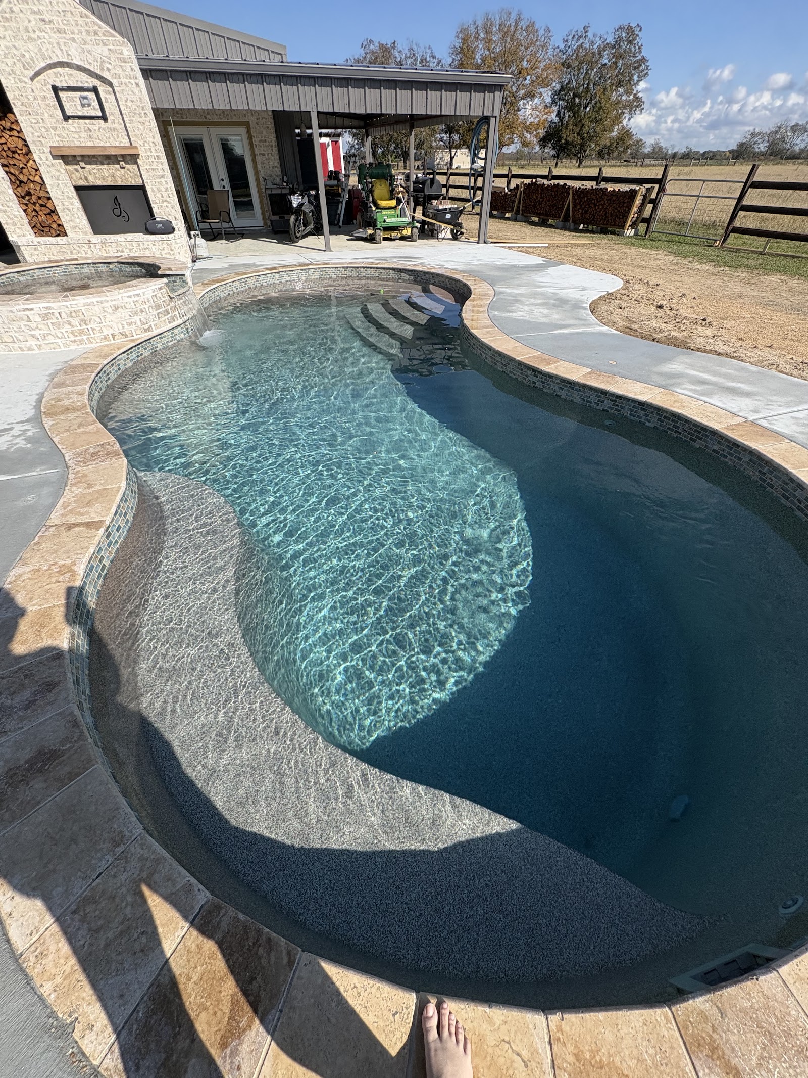 Modern Fiberglass Pool with Fire Feature
